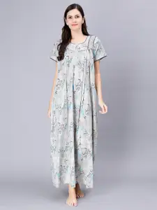 NIGHTSPREE Grey Printed Maxi Nightdress