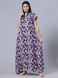 NIGHTSPREE Purple Printed Maxi Nightdress