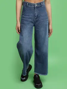 V-Mart Women Blue Wide Leg High-Rise Twill Cotton Light Fade Jeans