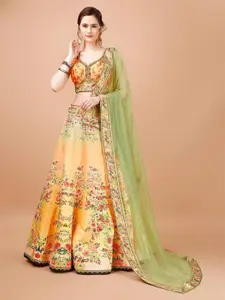 SAPTRANGI Printed Beads and Stones Ready to Wear Lehenga & Blouse With Dupatta