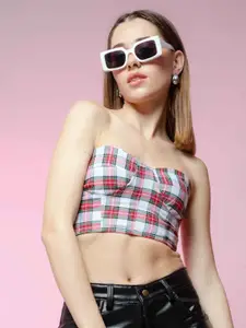 Stylecast X Hersheinbox Multicoloured Checked Cotton Crop Top