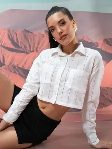Stylecast X Hersheinbox White Striped Cotton Shirt Style Top