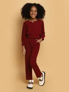 V-Mart Girls Round Neck Pure Cotton Top With Trousers