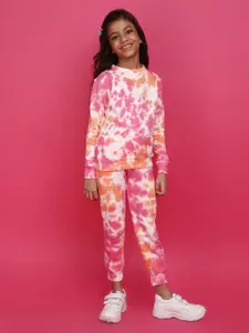 V-Mart Girls Pink & White Printed Top with Trousers
