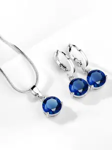 Jewels Galaxy Silver-Plated Cubic Zirconia-Studded Necklace And Earrings
