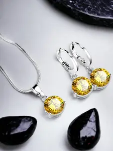 Jewels Galaxy Silver-Plated Cubic Zirconia-Studded Necklace And Earrings