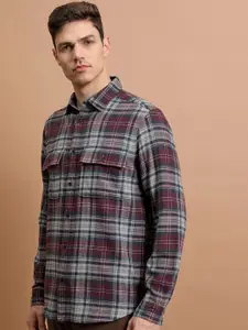 HIGHLANDER Relaxed Fit Tartan Checked Flannel Weave Cotton Casual Shirt