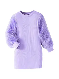 StyleCast Girls Purple Ribbed Cuffed Sleeves Fuzzy Sheath Dress