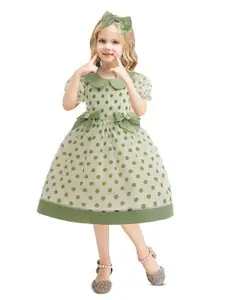 StyleCast Girls Green Polka Dot Print Puff Sleeve A-Line Dress