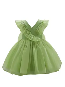 StyleCast Girls Green V-Neck Ruffles Gathered Balloon Mini Dress