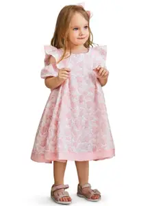 StyleCast Girls Pink & White Floral Print Cape Sleeve A-Line Mini Dress