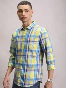 KETCH Men Yellow Slim Fit Checked Casual Shirt