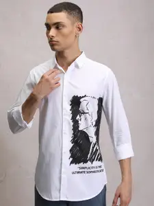 KETCH Men White Slim Fit Printed Casual Shirt