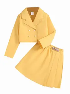 StyleCast Girls Yellow & White Coat with Skirt