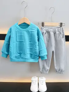 StyleCast Boys Blue & Grey Self Design T-shirt with Trousers