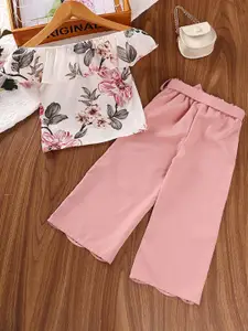 StyleCast Girls Pink Floral Printed Top with Palazzos