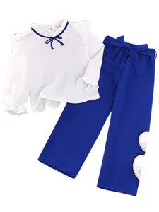 StyleCast Girls White & Blue Round Neck Top with Palazzos