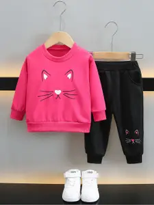 StyleCast Girls Fuchsia & Black Printed T-shirt with Trouser