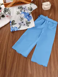 StyleCast Girls Blue & White Printed Top with Palazzos