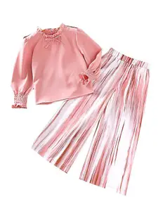 StyleCast Girls Pink & White High Neck Top with Palazzos