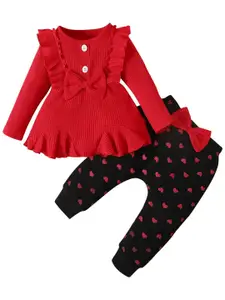 StyleCast Girls Red & Black Pure Cotton Top With Trouser