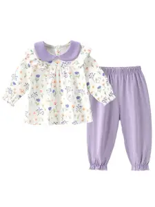 StyleCast Infant Girls Printed Pure Cotton Top with Pyjamas