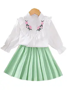 StyleCast Girls Green & White Band Collar Top with Skirt