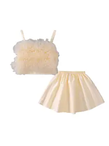 StyleCast Girls Champagne Coloured Shoulder Straps Ruffled Top with Skirt