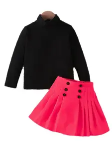StyleCast Girls Fuchsia & Black Ribbed High Neck Top with Skirt