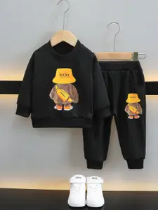 StyleCast Boys Black & Mustard Graphic Printed T-shirt with Joggers