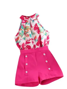 StyleCast Girls Fuchsia & Green Printed Top with Shorts