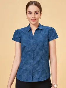 Annabelle by Pantaloons Micro Ditsy Printed Puffed Sleeves Formal Shirt