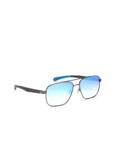 IDEE Men Blue Lens & Gunmetal-Toned Round Sunglasses with UV Protected Lens
