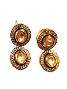 Runjhun Gold-Plated American Diamond-Studded Classic Drop Earrings