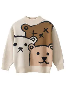 StyleCast Boys Beige & Brown Graphic Printed Cotton Pullover Sweater