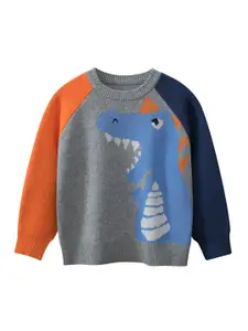 StyleCast Boys Grey & Orange Graphic Printed Pullover Sweater
