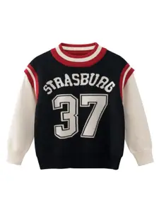 StyleCast Boys Black & White Typography Printed Cotton Pullover Sweater