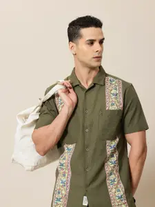 Mr Bowerbird Cotton Linen Applique Detailed Liberal Fit Casual Shirt