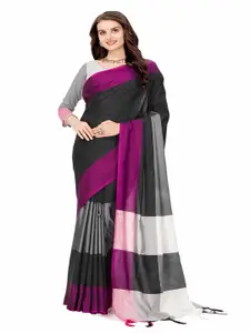 MAGNEITTA Black Woven Design Silk Cotton Fusion Arani Saree