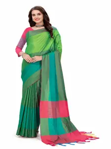 MAGNEITTA Green Woven Design Silk Cotton Fusion Arani Saree
