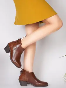 JM Looks Women Textured Mid-Top Block Heel Regular Boots
