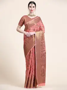 KAPADIYA FAB Pink Embellished Zari Pure Cotton Designer Banarasi Saree