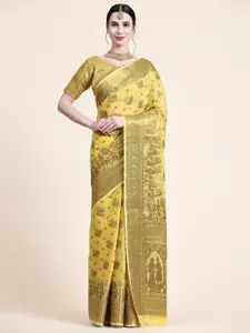 KAPADIYA FAB Yellow Embellished Zari Pure Cotton Designer Banarasi Saree