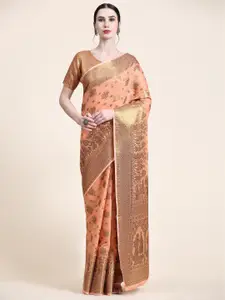 KAPADIYA FAB Orange Embellished Zari Pure Cotton Designer Banarasi Saree