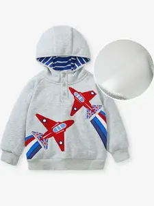 StyleCast Girls Grey Graphic Printed Hooded Cotton Pullover Sweatshirt