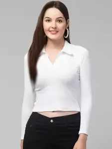 Dream Beauty Fashion Shirt Collar Fitted Crop Top