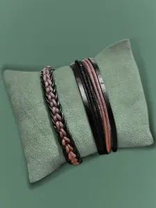 WROGN Men 2 Multicoloured & Brown Leather Wraparound Bracelet
