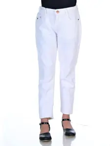 Knit N Knot Girls White Flared Stretchable Jeans