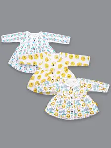 Born Babies Infant Girls Pack of 3 Printed Organic Cotton A-Line Dress