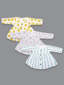 Born Babies Infants Girls Pack Of 3 Conversational Printed Organic Cotton A-Line Dresses